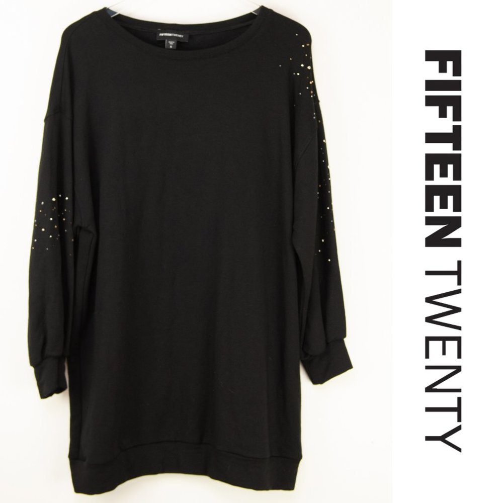 Fifteen Twenty Dress Fleece Embellished Studs Long Sleeve Black Size Small New